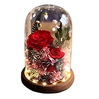 プリザーブドフラワーガラスドーム プレゼント花プレゼント LEDライト付き プリザーブドフラワー ガラスドーム LED付 縦型 フラワーデザイナー